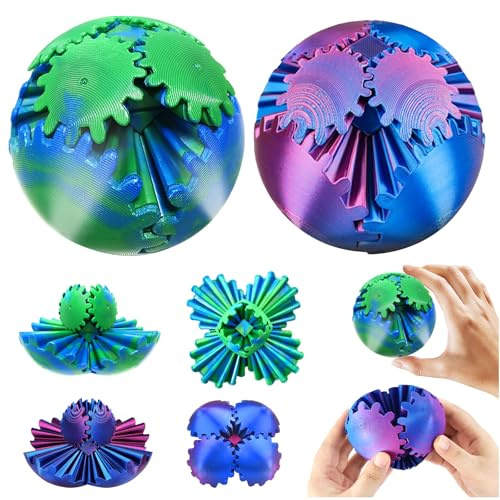 Audasi Gear Ball Fidget 3D Printed Gear Ball 2Pack steampunk whirling wonder fidget Giocattolo Sensory Ball Cube Fidget Divertente giocattolo Fidget rilassante per lo stress e l'ansia per(blu e viola