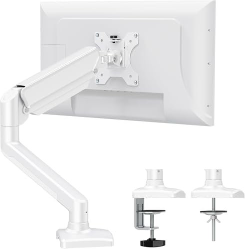 Claiks Monitor Halterung für 15-32 Zoll Bildschirme, Ständer Hält 2~9 kg, Monitor Halterung 1 Monitor, Höhenverstellbare mit Neigungen,Schwenken,Dreht,VESA 75 & 100 mm,Weiß