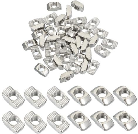 PATIKIL 4040 Series M8 t Nuts, 50pcs t Slot Nut Hammer Head Fastener Nut, Nickel Plated Carbon Steel Nut for Aluminum Profile l Silver