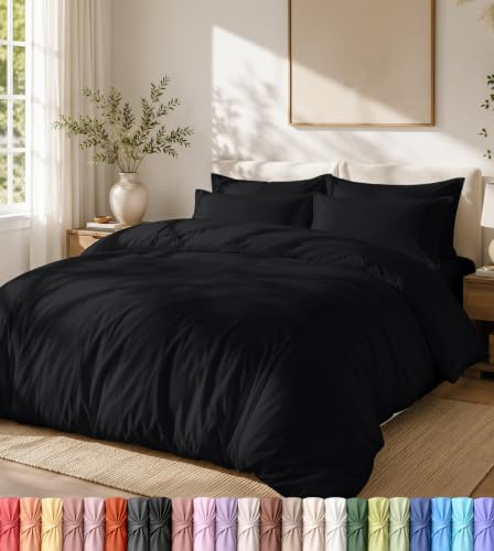 Utopia Bedding Duvet Cover Set with Pillowcases - 3 Pieces Bedding Duvet Cover with Zipper Closure - 1 Duvet Cover with 2 Pillowcases - Soft Brushed Microfiber (Queen, Black)