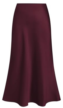 CIDER Satin Skirt Maxi Skirt for Women High Waist Ruffle A Line Long Skirt Elegant Flowy Solid Party Skirt Burgundy