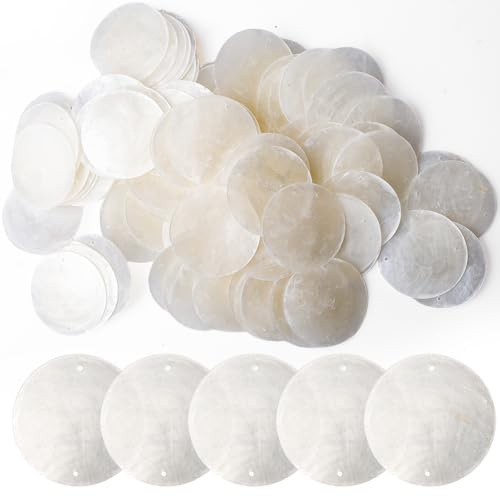 100 piezas redondas de concha, rebanadas de nácar, decoración de conchas, colgante de concha natural, discos redondos pulidos, conchas redondas planas para decoración de bricolaje cortinas de conchas