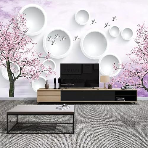 XLMING Romantisch Schöne Kirschbäume Rosa Fliegende Vögel 3D Tapeten Tapete Home Esszimmer Möbel Sofa Schlafzimmer Wohnzimmer TV Hintergrund-430cm×300cm