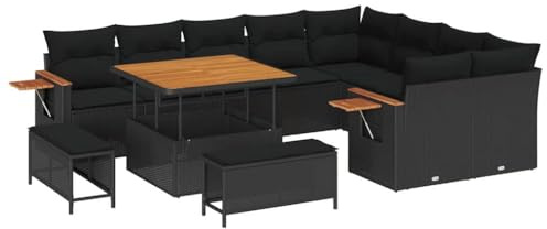 vidaXL Trädgårdsoffset med kudde med lagring Svart Poly rattan, Bekväm trädgårdsoffa, lätt utomhusset, modulär design, smidig soffa, väderbeständig utemöbel
