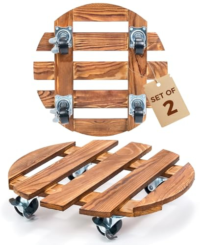 Bamworld 2 pack Plant Trolley Heavy Duty Plant Caddy with Wheels 12 Inch Rolling Plant Stand with 360 Swivel Lockable Casters for Heavy Duty Plant Pots Indoor Outdoor Dark Brown