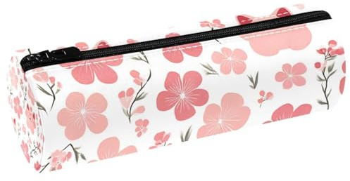 VAPOKF Federmäppchen mit rosa Katzenblüten und Kirschblüten, Leder, Stifteetui, Münzbörse, Kosmetiktasche, Make-up-Tasche für Studenten, Schreibwaren, Schule, Büro, Aufbewahrung