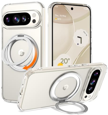 Telaso Magnetic Case for Google Pixel 10/10 Pro with 360° Rotatable Ring Stand, [Compatible with MagSafe] Slim Shockproof Protective Phone Cases for Google Pixel 10/10 Pro 6.3, Clear