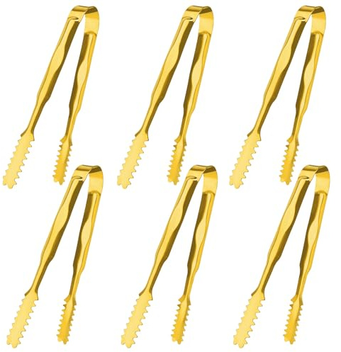 6 Pcs Ice Tongs Stainless Steel 6 Inch with Serrated Teeth Durable Serving Metal Tongs for Kitchen, BBQ, Buffet & Party Secure Grip Mini Tongs for Ice Cubes, Sugar, Salad，Appetizers