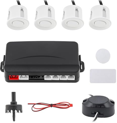 ePathChina Car Parking Sensor System, 4 Sensors Reverse Backup Radar Compatible with Android Car Player, Digital Distance Display & Buzzer Alert, Waterproof 12V Parking Assist Kit (White)