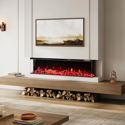 INMOZATA Electric Fire Recessed Freestanding 50''/125cm 3D Media Wall Fireplace with Child Lock and Overheat Protection, APP and Remote Control, 12 Flame Effect, 7 Bottom Lights and 7 Top Lights