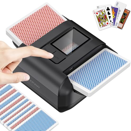 KPAW Automatic Card Shuffler 2 Deck, Rechargeable Automatic Card Shuffler with Dual Modes, Low Noise Portable Shuffler-Compatible with Poker, UNO, Bridge, Texas, Phase 10, Card Games for Family