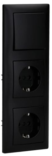 Busch-Jaeger balance SI Steckdose & Wechselschalter 3-fach Schwarz matt | 2× 20 EUC-915 SCHUKO Steckdose, 2000/6 US Wechselschalter, 2506-915 Wippe und 1723-915 Rahmen 3-fach