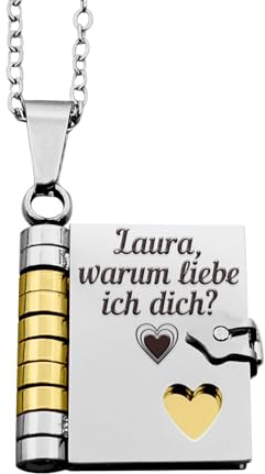 Generisch Personalisierte Kette Damen und Herren – Silber & Gold Buch Anhänger – Edelstahl 316L – Gravur auf Cover & 6 Seiten – Kette Mit Namen – Besondere Geschenke für Mama, Oma, Freundi
