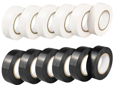 Urcianow - Rollo de cinta eléctrica (19 mm x 18 m, colores mezclados, adhesivo fuerte, cinta aislante de PVC para aislar, reparar y proteger los cables eléctricos, color negro y blanco
