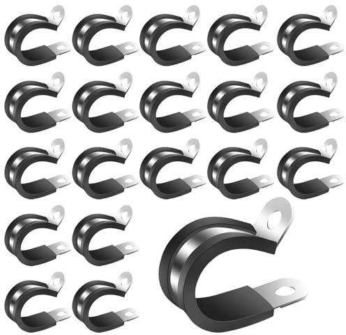 20 Stück 20mm P-Schelle, Edelstahl 304 mit Gummieinlage, Robuste P-Klemme, P-Klammer und P-Clip, Vielseitige Kabelschelle und Rohrschelle zur sicheren Befestigung