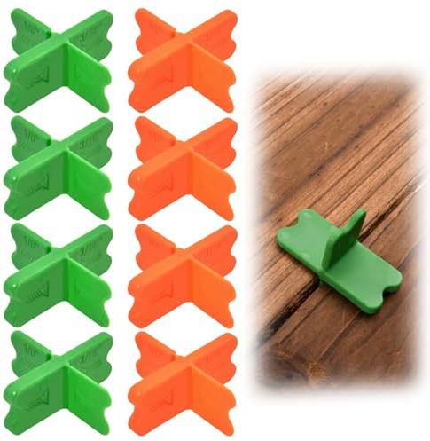 LEONTOOL 8 Pcs Deck Spacer Tool, 4 Thicknesses Deck Board Spacers(1/16, 1/8, 3/16, 1/4), Decks Board Jig Spacers Clamp for Pressure Treated Composite Decking, Easy to Uniform Gaps(Green & Orange)