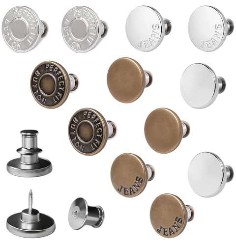 JeansKnöpfe Ohne Nähen, 12 Stück 17mm Verstellbare Ersatzknöpfe aus Metall, DIY Hosenknöpfe für Jeansreparatur, zur Größenanpassung und zum Enger Machen der Hose, Abnehmbar & Wiederverwendbar