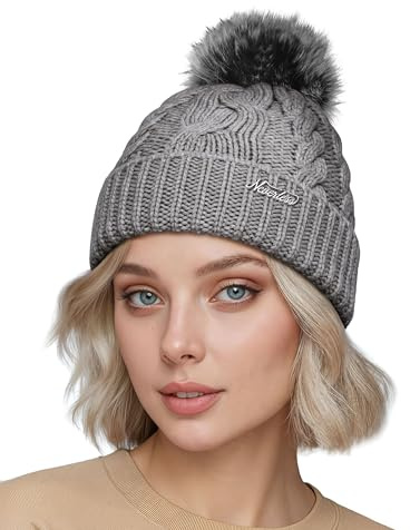 Neverless® Damen Bommelmütze mit Fleecefutter Pudelmütze Strickbeanie Strickmütze Wintermütze