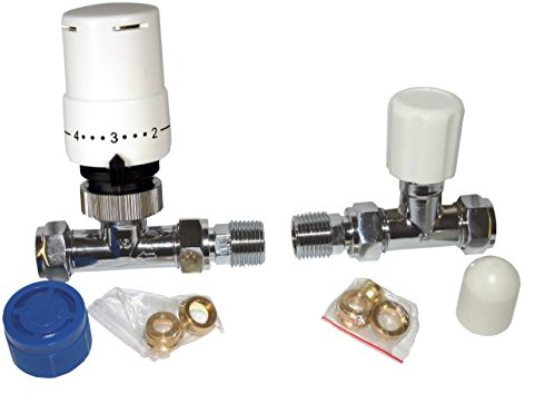 Tower TRVPACKST Straight Thermostatic Radiator Valve with Lockshield - White