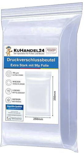 100 Stück Druckverschlussbeutel 250x350mm 25x35 cm 90my extra stark Zip Beutel mit Verschluss immer wieder verschließbar Plastiktüten Zipper baggys Tüten FBA-geeignet! WeltiesSmartTools
