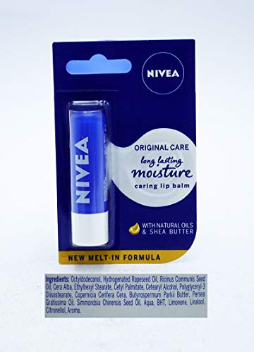 NIVEA Lip Balm Original Care (4,8g) schützende Lippenfeuchtigkeitspflege mit Sheabutter und natürlichen Ölen, pflegender Lippenbalsam für 24h Feuchtigkeitspflege, Melt-In Lippenpflege