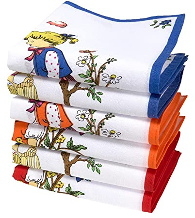 Merrysquare - Child Handkerchiefs - 100% Coton- 10.5 Square - 6 units - GIRLY Model