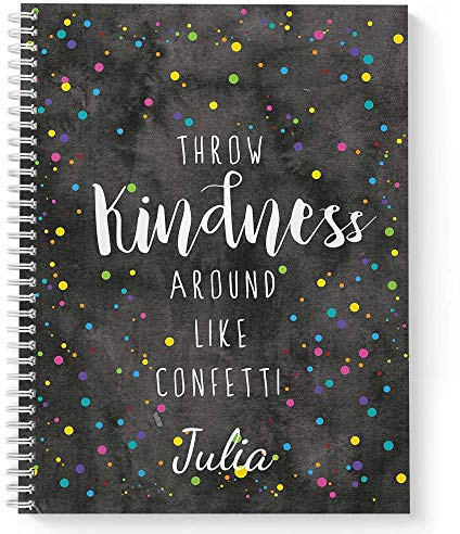 Gotcha Covered Notebooks Confetti Personalized Motivational Notebook/Journal, Laminated Soft Cover, 120 pages of your selected paper, lay flat wire-o spiral. Size: 8.5” x 11”. Made in the USA