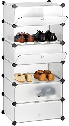 Relaxdays Schuhschrank Kunststoff, Schuhregal geschlossen, transparent | Regalsystem 6 Fächer, H x B x T 107 x 49 x 37 cm