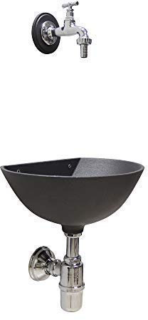 FONDERIA BONGIOVANNI | Fontanella da giardino esterno | Lavandino da Esterno | Modello 600 195C | con Rubinetto in Ottone Cromato | e Sifone di Scarico | per Casa Giardino| Fontana a muro da esterno