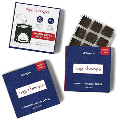 Nag Champa Smokeless Incense Bricks Refill Pack with Jasmine, Aromafume | 3 x 9 Bricks | Made with Sandalwood, Ylang Ylang & Champa Flower | Ideal for Meditation & Rituals | Non-Toxic & Vegan