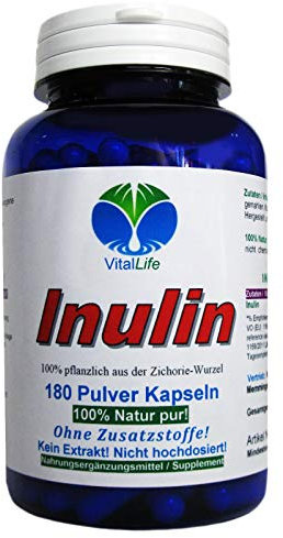 Inulin 180 Pulver Kapseln Natur Pur NICHT hochdosiert. KEIN Extrakt.OHNE Zusatzstoffe OHNE Füllstoffe. 26392
