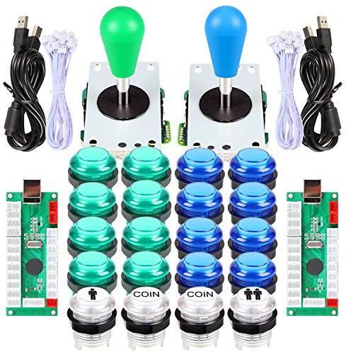 EG STARTS 2 Piezas de Arcade LED para Jugadores DIY Codificador USB 2X Elipse Óvalo Joystick de Estilo 20x Botones de Arcade LED para PC Sistema de Windows Raspberry Pi MAME (Azul & Verde)