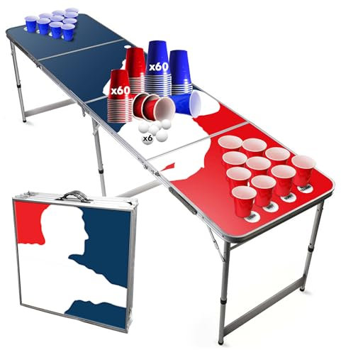 Beer Pong Original Cup® - Bierpong Tisch + 120 Becher + 6 Bälle - Zusammenklappbarer, transportabler Tisch mit kratzfester, wasserdichter Beschichtung - Zugelassen Turniere - Trinkspiel