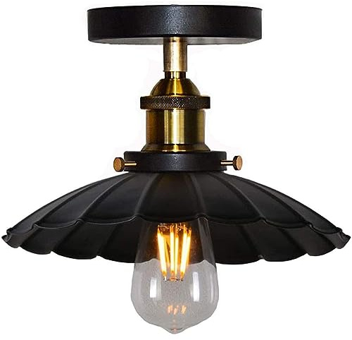 HTRUIYATY Vintage Industrial Lampshade Retro Ceiling Light Fitting Antique Pendant Light Metal Umbrella Chandelier for Kitchen Dining Room Restaurant-Black