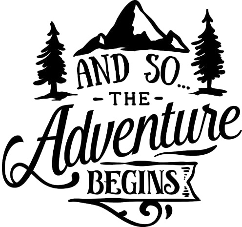 Samunshi® Camping Aufkleber 'The Adventure Begins' in 8 Größen und 25 Farben (25x24cm schwarz)