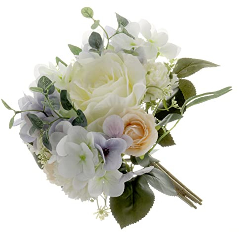 Corsage Creations Eucalyptus, Rose & Hydrangea Bush | Artificial Flower Mix in Cream & Purple | Realistic Silk Roses, Hydrangeas & Eucalyptus | Perfect for Bouquets, Centerpieces & Floral Décor (32cm)