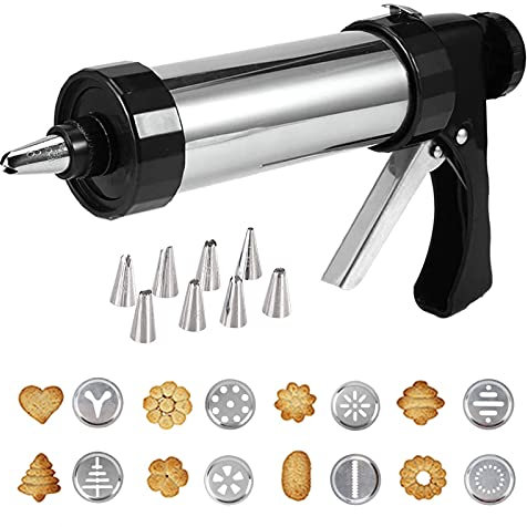 Pressa Biscotti,Sparabiscotti,Siringa Per Dolci Con Macchina per Biscotti Professionale Pistola Sparabiscotti con 8 Dischi per Biscotti,8 Ugelli Siringa per Dolci in Acciaio per Realizzare