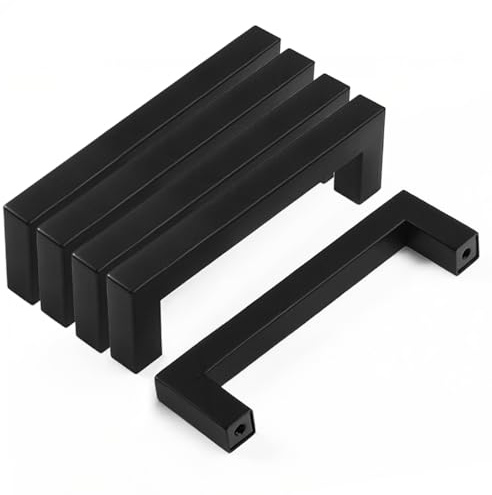 Drenky 5 Stück Schwarz Rostfreier Stahl Türknäufe, Möbelgriff mit Schraube für Schublade, Schrank, Möbel, Küche, Heimdekoration, Lochabstand 96 mm