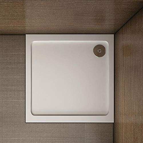 Piatto Doccia Quadtato In Marmo Minerale e Resina Mista Ultra Sottile Bianco Lucido Antiscivolo Antibatterico 100x100x3cm