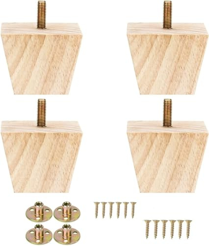Metany 4PCS Wood Furniture Legs 2 inches Square Furniture Legs with Bolt Walnut Sofa Legs Couch Legs Replacement for Legs for Piano Bench, Chest-Turned-Coffee Table (Unfinished Wood Color)