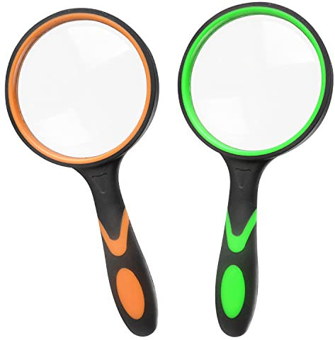 Unvtap Lupe 2 Stück Lupe 10X, Lupe Kinder Lupe Handlupe, Handleselupe mit rutschfestem Weichgummigriff Lupe für Buchlesen,Insekten- und Hobbybeobachtung