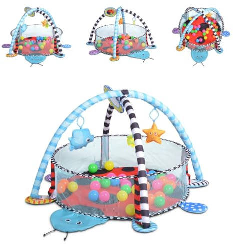Cangaroo Spielbogen Ladyfly 2 in 1 Krabbeldecke, Bällebad, 30 Bälle, Stofftiere blau