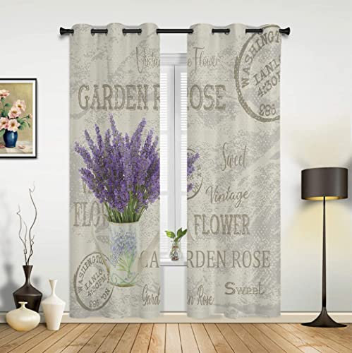 Kinder Vorhänge Blume Lila Lavendel：Gardinen mit Schlaufen Vorhänge Polyester Vorhang Wohnzimmer Schlafzimmer Küche 2Er-Set 75x166cm