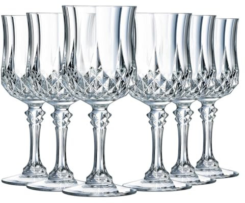 Cristal D'Arques Paris Longchamp – 6 copas de vino de 25 cl de Kwarx – Brillo, transparencia y alta resistencia – Molduras icónicas – Fabricado en Francia