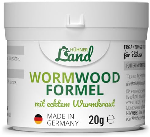 HÜHNER Land Wormwood Formel 20g Pulver – für Hühner & Geflügel, mit echtem Wurmkraut (Artemisia Absinthium) in rezepturbasierter Pflanzenformel, geeignet für Hühner