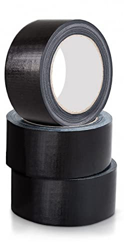 Pack of 3 Black Duct Tape 48mm x 45 Meter | Strong Adhesive Gaffer Tape Water Resistance | Black Tape Ideally Used to Repair Wrap Strong Packing Boxes | Grey Cloth Tape for Indoor/Outdoor