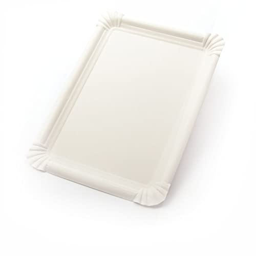 1000 Stück Pappteller rechteckig (18×26 cm), ohne Beschichtung, weiß Frischfaser kompostierbar aus Pappe Imbissteller Partyteller Kuchenteller Grillteller Vorspeisenteller Kuchenunterleger