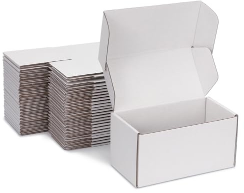 DUZCLI Small Shipping Boxes 8x4x4 Inch (25 Pack) - Sturdy White Corrugated Cardboard Boxes for Small Business, Ecommerce, Mailing & Packaging | Recyclable Gift & Storage Boxes