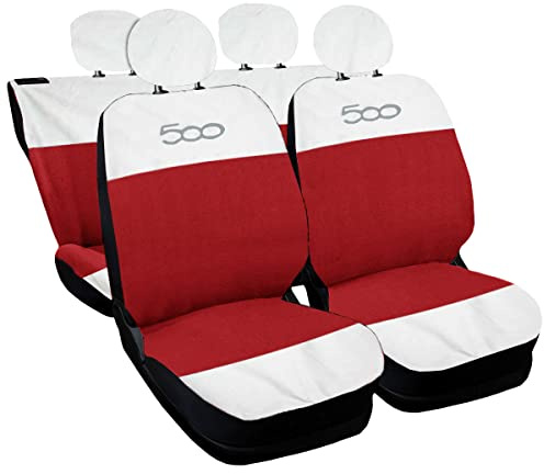 Rebeca Shop Kompatible Autositzbezüge mit 500 Made in Italy Set in verschiedenen Farben (Weiß/Rot)