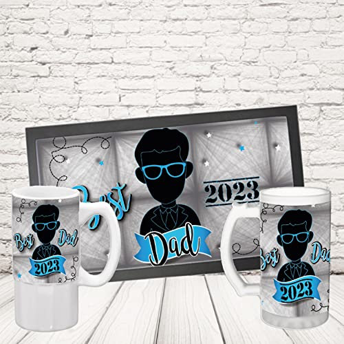 Kit Barman COPPIA TAPPETINO per BANCONE da BAR PIÙ BOCCALE ” DAD “ Bicchiere BIRRA IN CERAMICA O VETRO SATINATO PERSONALIZZABILE idea regalo per Papà